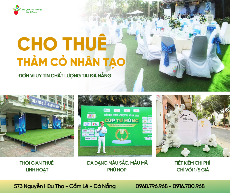 Cho thuê thảm cỏ nhân tạo - Cửa hàng cỏ nhân tạo Đà Nẵng Hoa Sen Việt