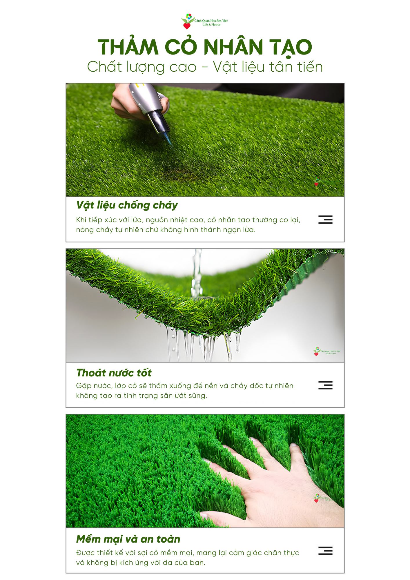Lợi ích Thảm cỏ nhân tạo 3cm 3 lớp  - Cửa hàng thảm cỏ nhân tạo giá rẻ Đà Nẵng