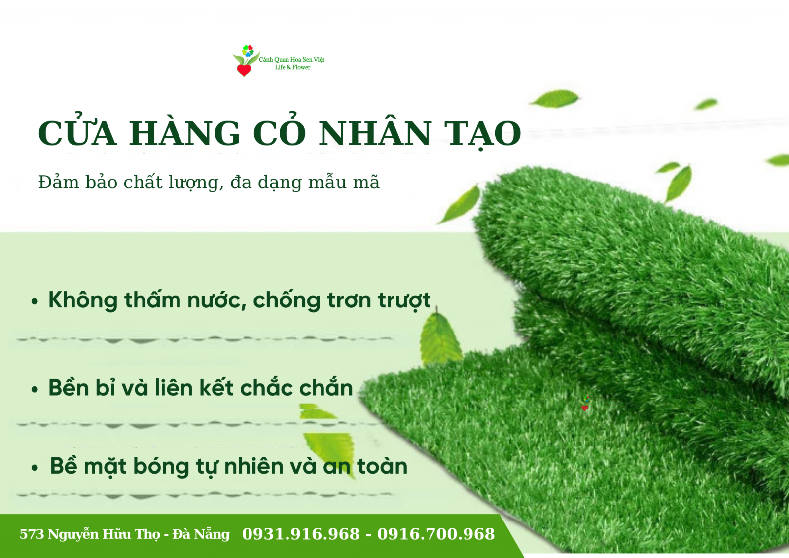 Mua bán cỏ nhân tạo Đà Nẵng- Cửa hàng cỏ nhân tạo Hoa Sen Việt