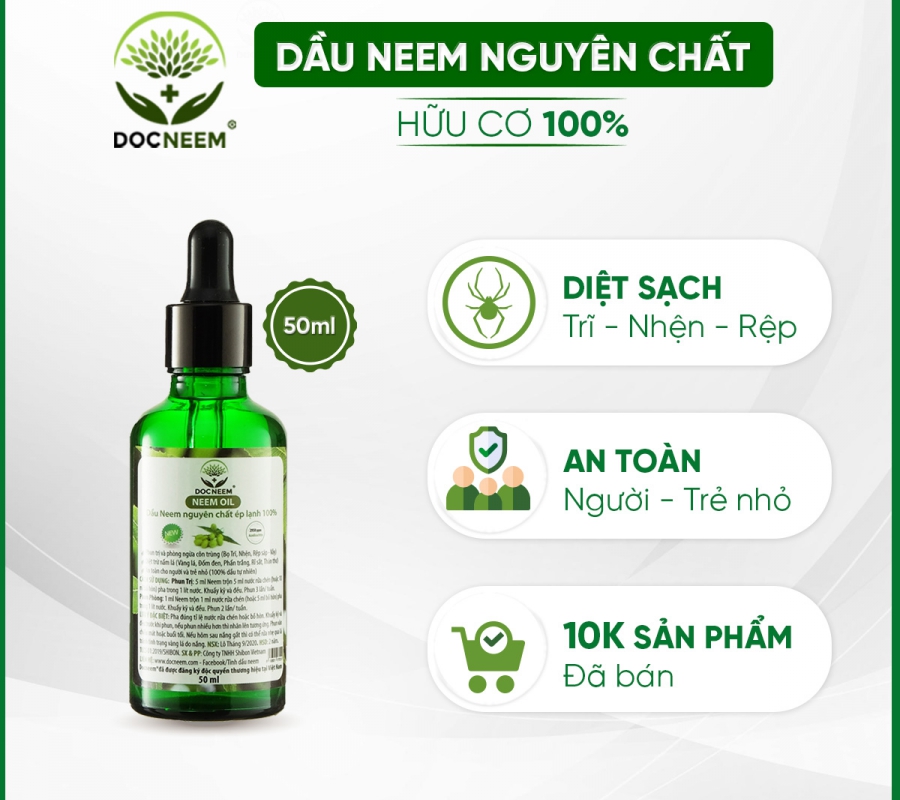 Dầu neem oil nguyên chất ép lạnh Docneem - Chai 50ml