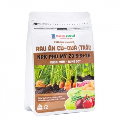 NPK Phú Mỹ 20-5-5 + TE Rau ăn củ - quả - Gói 500gram