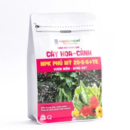 Phân bón NPK Phú Mỹ 20-5-5 + TE Cây hoa cảnh - Gói 500gram
