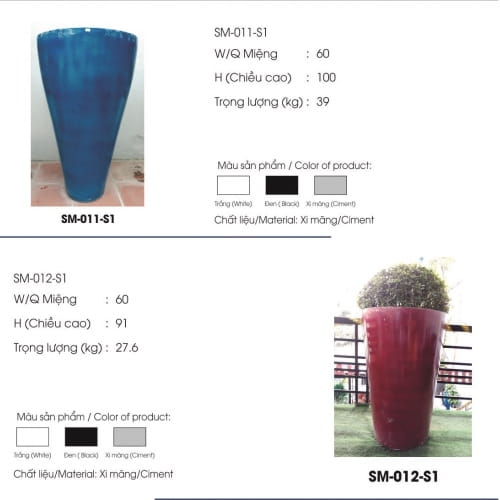 Chậu trồng cây xi măng nhiều màu