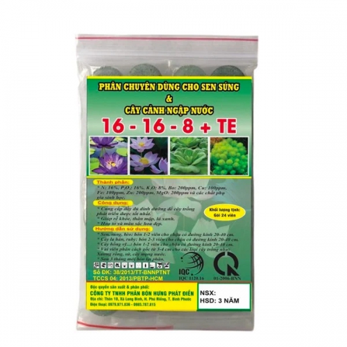 Phân bón chuyên dùng cho cây ngập nước, sen súng 16-16-8 + TE