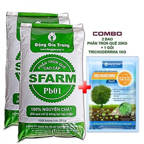 Combo 2 bao phân trùn quế loại 25kg + 1 túi Trichoderma plus Sfarm 1kg